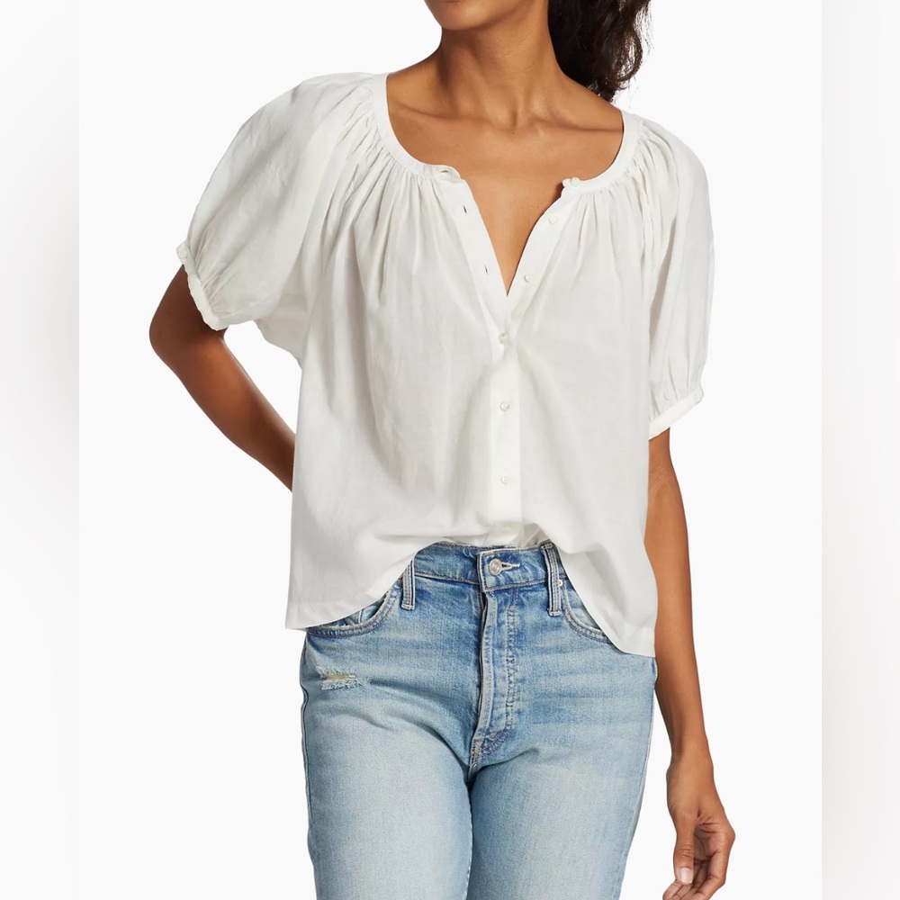 Doen June White Button-Down Peasant Blouse